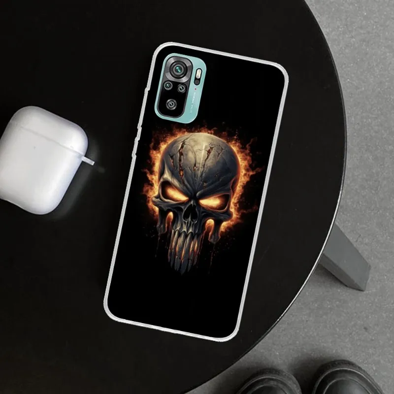 Fire Skull Head Smart Phone Case for Xiaomi 13 Lite 12 11T 10 9 Redmi Note 11 10 10S Pro 9 9A 8 Clear Phone Cover Funda