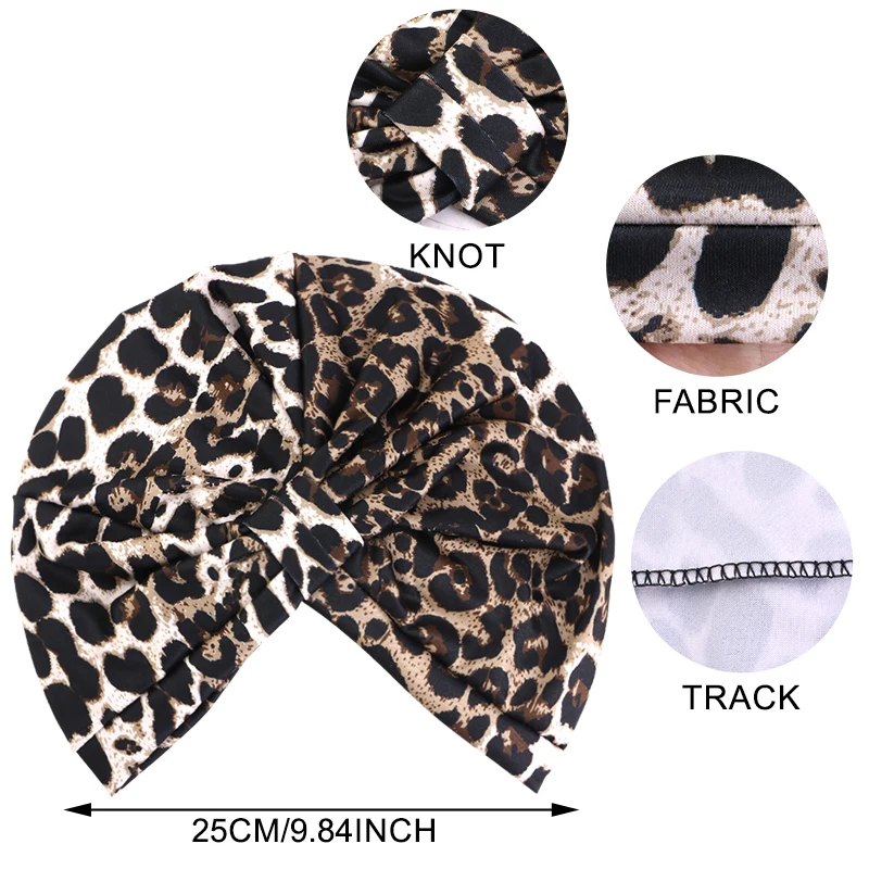 2Pcs Women Printed Turban Hat Set Floral Leopard Pattern Elastic Muslim Hijab Cap Fashion Head Wrap Chemo Headwear for Daily Use