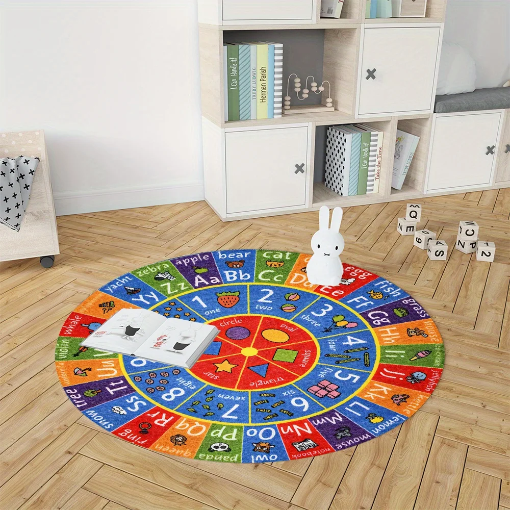 Alphabet Numbers Learning Round Rug Flannel Educational Kids Room Decor Study Aid Interactive Design