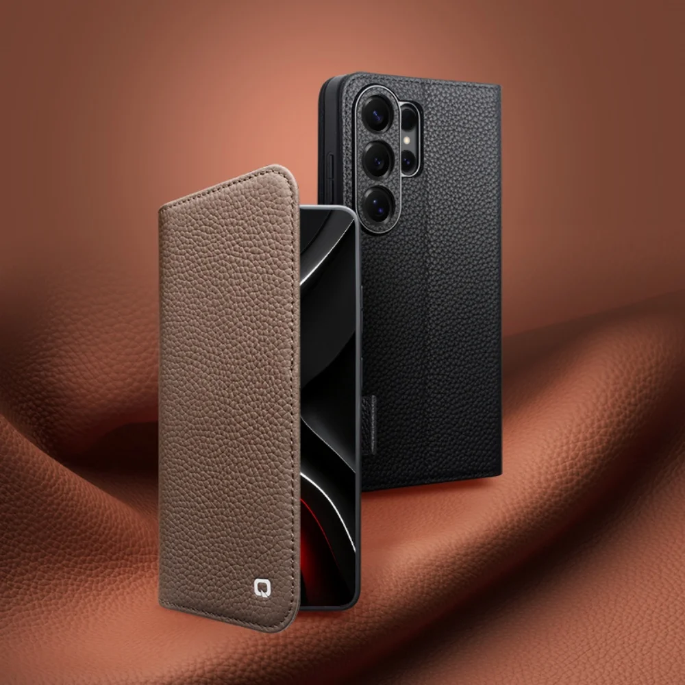 

Genuine Cowhide Leather Litchi Magnetic Flip Case for Samsung Galaxy S26 Ultra Card Slot Cover