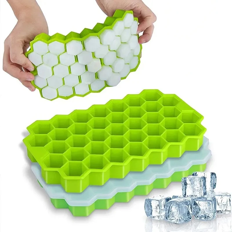 37 Hole Honeycomb Silicone Ice Tray With Lid Fast Freeze Easy Release DIY Ice Cube Mold Silicone Ice Grid Mold Lce Making Film