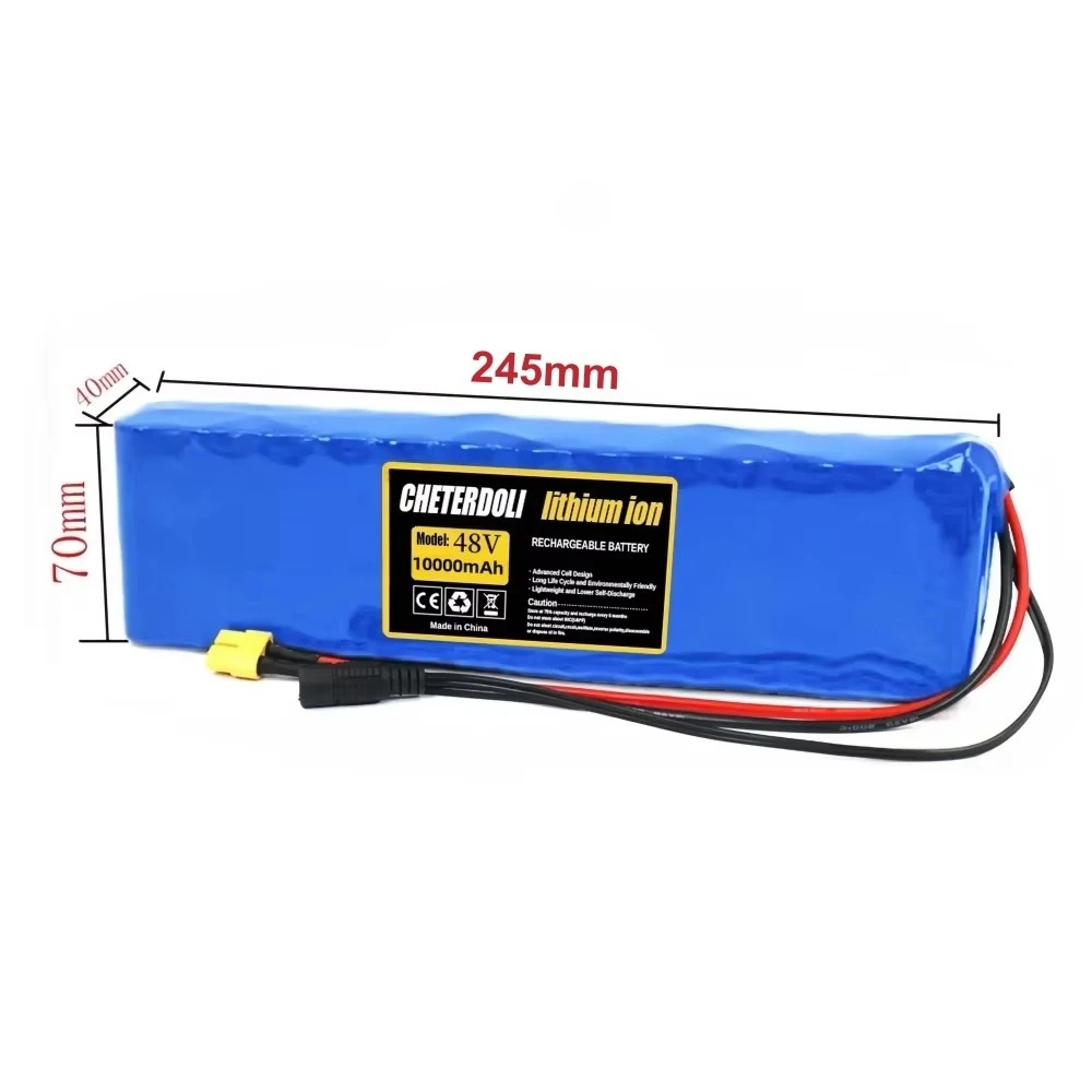 High Capacity 48V 10Ah 13S2P 18650 Li-ion Battery with BMS Safety Protection, Rechargeable Replacement Pack for Scooter.