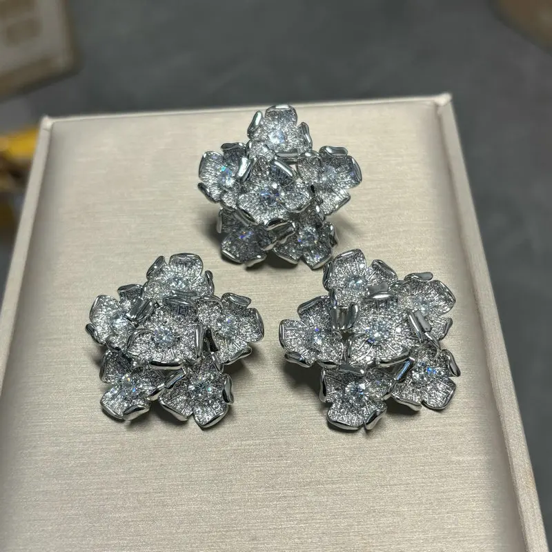 

Bilincolor Fashion Luxlury Clear Cubic Zirconia Flower Earring and Ring Set for Women Wedding