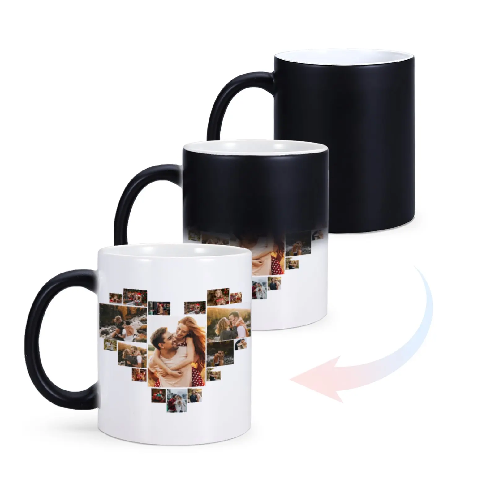 Custom Couple Photo Collage Magic Mug Personalized Valentine's Day Anniversary Gift for Boyfriend Ceramic Color Changing Mugs