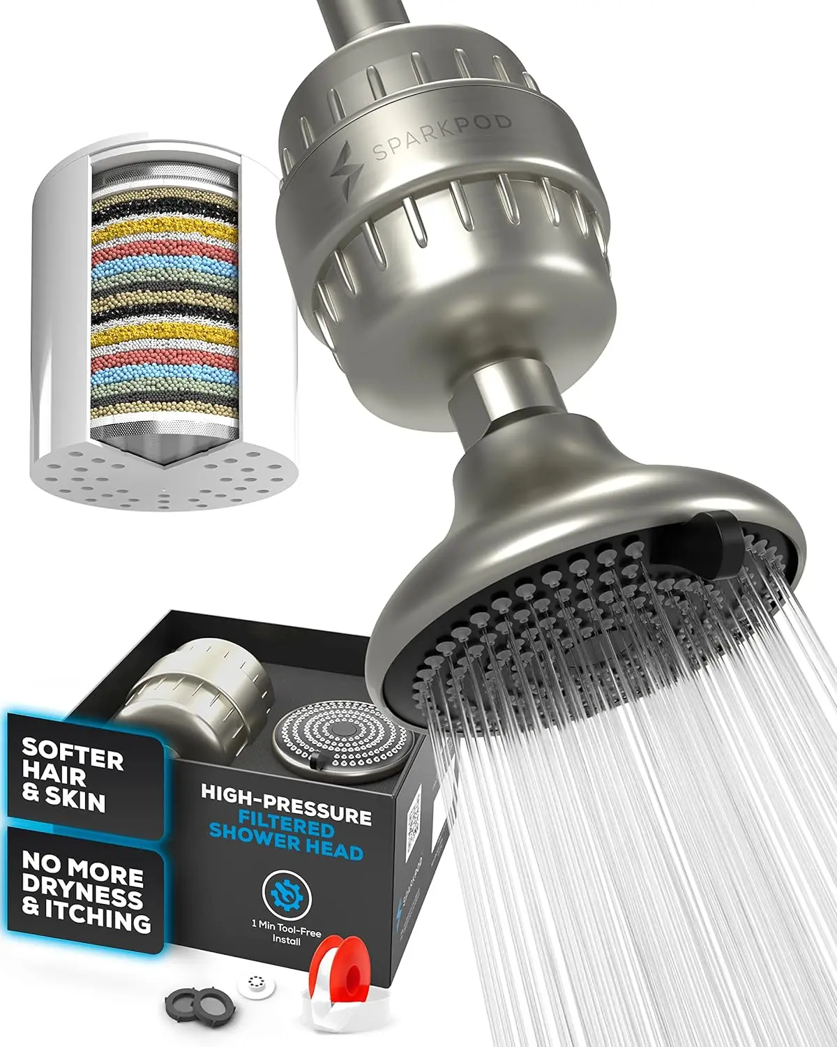 Luxury Filtered Shower Head Set Multi Stage Filter - Reduces Chlorine and Heavy Metals - 3 Spray Settings Filter for Hard Water