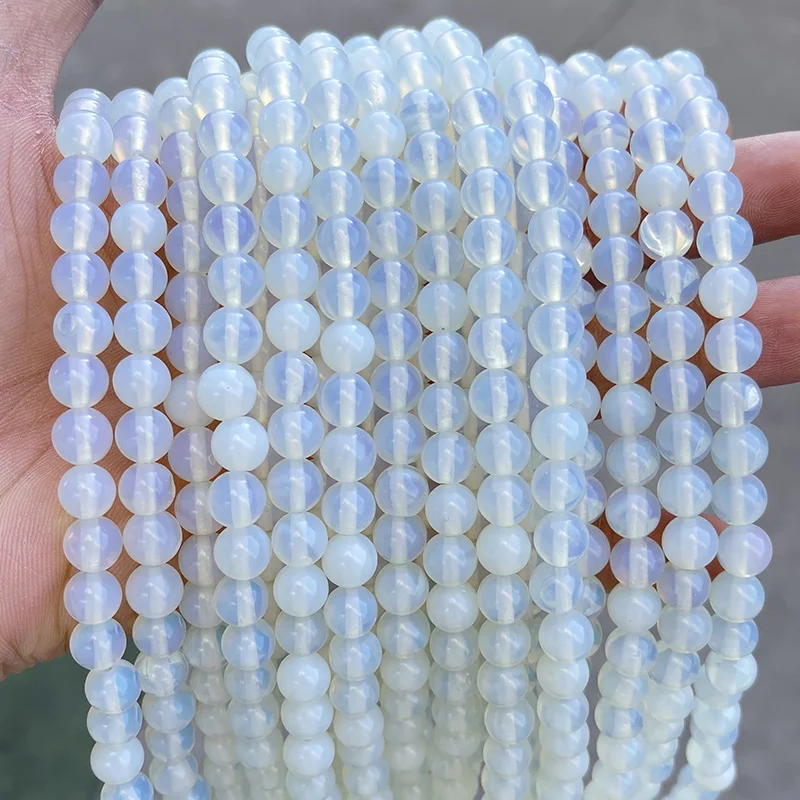 Natural Stone Beads White Opal Round Loose Spacer Beads 4 6 8 10mm for Jewelry Making DIY Bracelet Necklace Accessories 15\