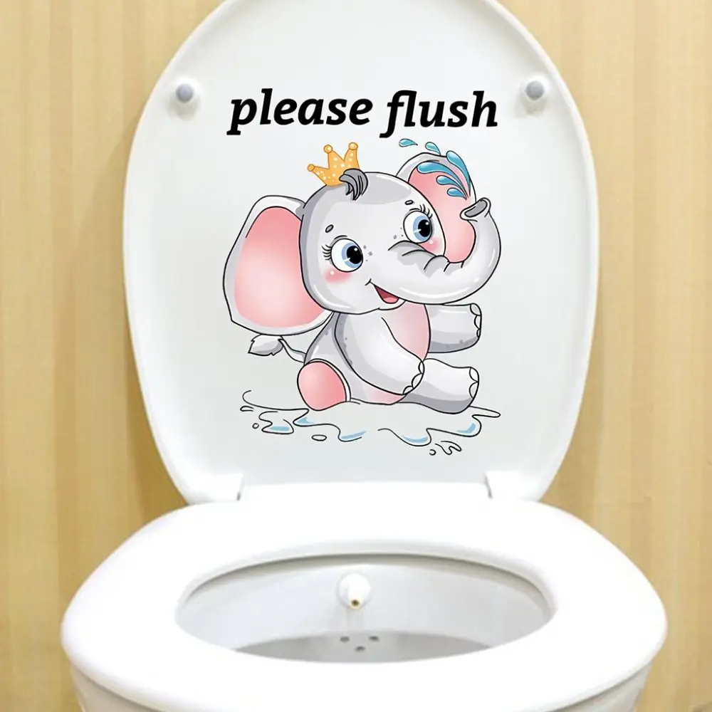 Please Flush Sea Animal Toilet Sticker Multipurpose Washable Removable Bathroom Decals PVC Cute Toilet Sign Sticker Bathroom