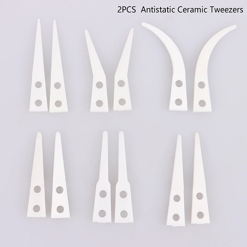 2pcs Industrial Grade Anti-static Ceramic Tweezers Insulated Straight Curved Tip for Electronic Welding Maintenance Tools
