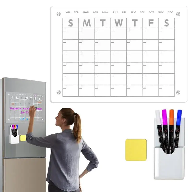 Magnetic Dry Erase Board Calendar For Fridge 17x12inch Note Board With 4 Colors Markers Refrigerator Transparent Calendar Board