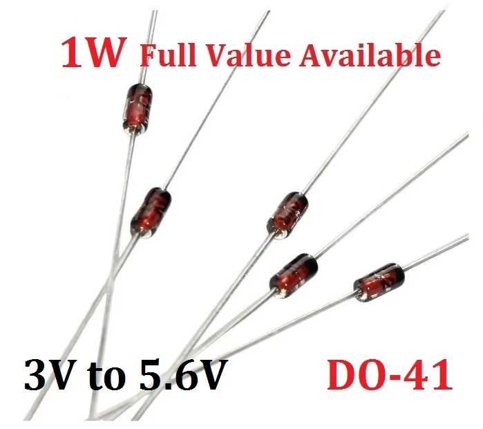 50PCS 1W Zener Diode 1N4727A 3V/ 1N4728A 3.3V/ 1N4729A/3.6V  1N4730A/3.9V 1N4731A/4.3V 1N4732A/4.7V 1N4733A/5.1V 1N4734A/5.6V