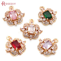 4PCS 18K Gold Color Brass and Zircon Square Charms Pendants High Quality Diy Jewelry Making Supplies Necklace Earrings for Women
