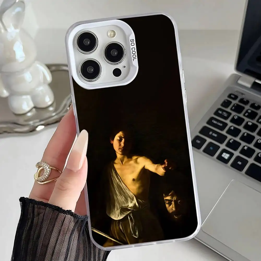 حافظة هاتف C-Caravaggio لهاتف iPhone 16,15,14,13,12,11,Pro,XS,Max,Plus,Mini,SE غطاء مقاوم للصدمات من الحلوى البيضاء غير اللامعة