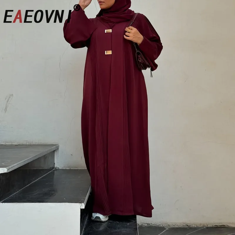 

EAEOVNI офисное женское пальто Абая, женское модное осеннее однотонное пальто на пуговицах, свободная темпераментная длинная ветровка, новинка 2023 года