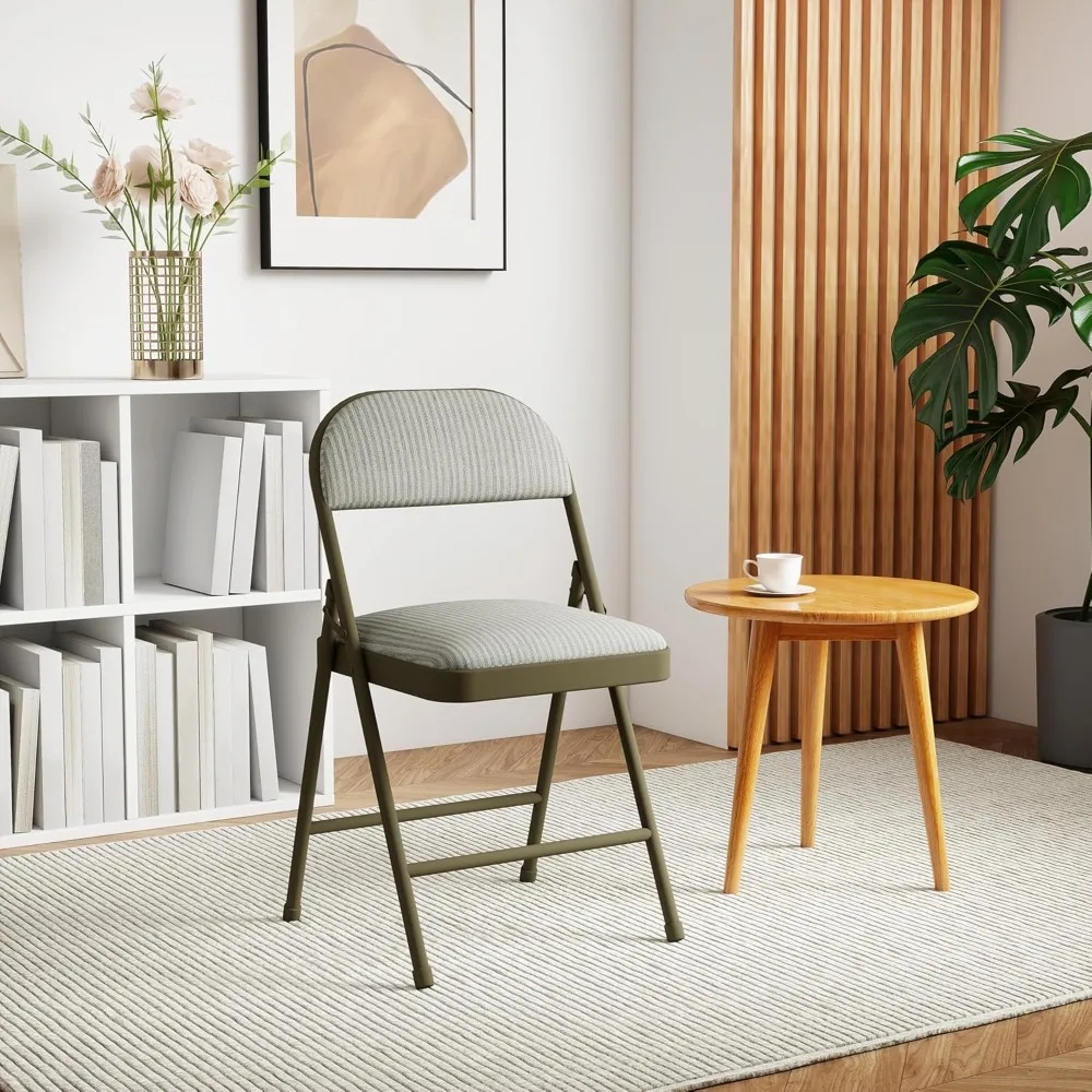 

4 Pack Folding Chairs with Padded Cushion and Back, Comfortable Soft Fabric Cushion and Steel Frame Metal, Indoor, Customized