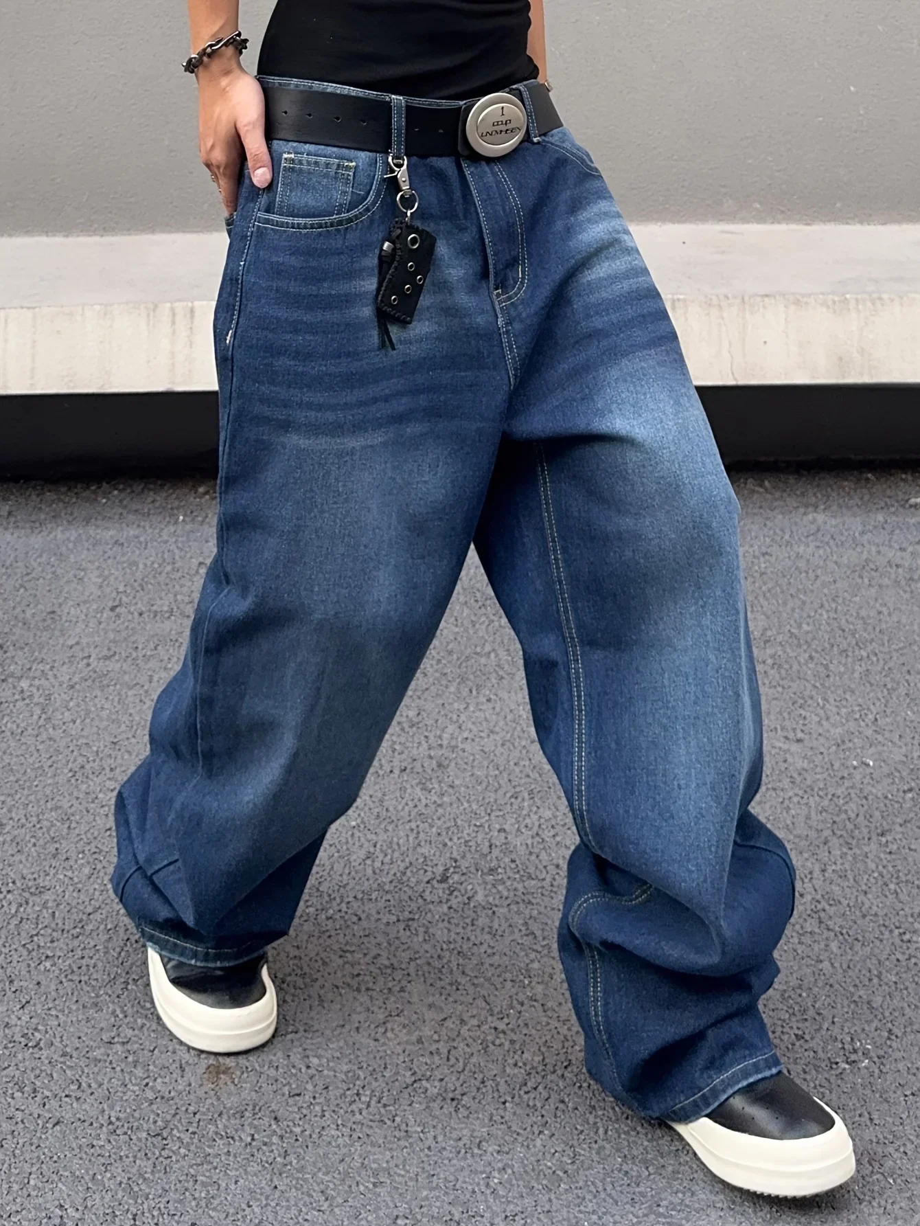 1pc men's retro baggy jeans] men's vintage style baggy jeans, cotton-blend denim, all seasons street style