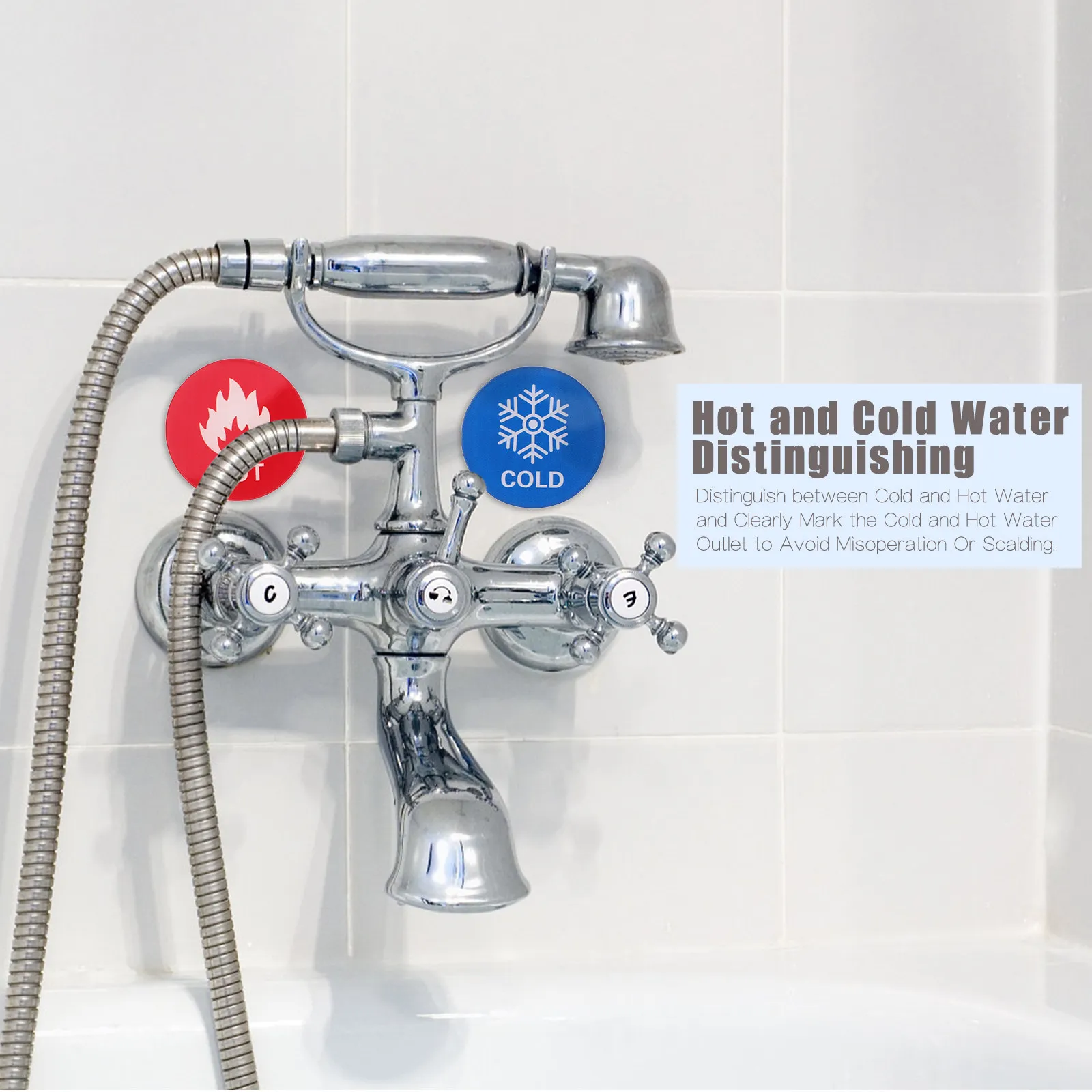 

6Pairs Hot Cold Water Sticker Labels Acrylic Self-Stick Indicators for Faucet Shower Bathtub Kitchen Bathroom Business