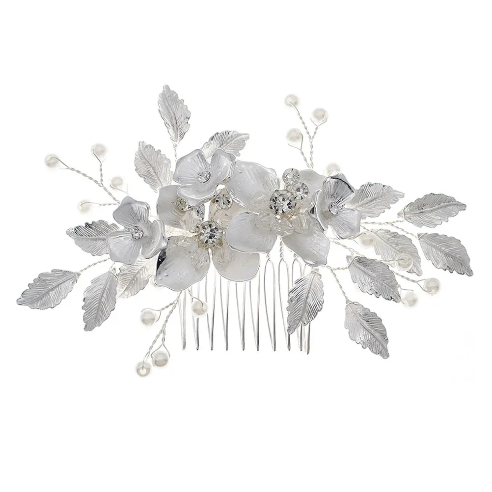 

Wedding Flowers Comb Bridal Hair Shiny Crystal Combs Alloy Shape Headdress Bridesmaid Fashion Headwear