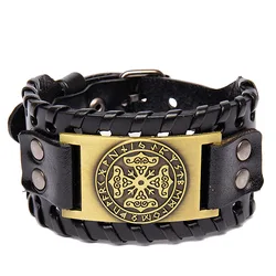 Trendy Nordic Totem Design Irish Cross Bracelet Leather Braided Men's Bracelet Viking Rune Accessories New Fashion Party Jewelry