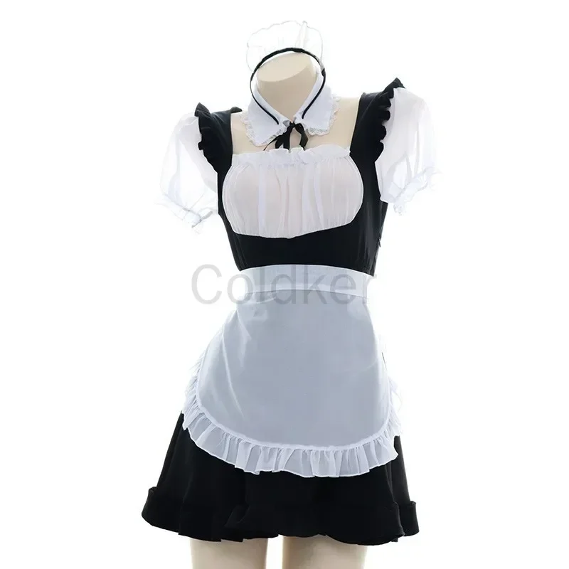 Vestido lolita de la serie japonesa, disfraz de sirvienta cosplay sexy, boudoir para mujer, camisón kawaii de gasa con perspectiva ligera para estudiantes