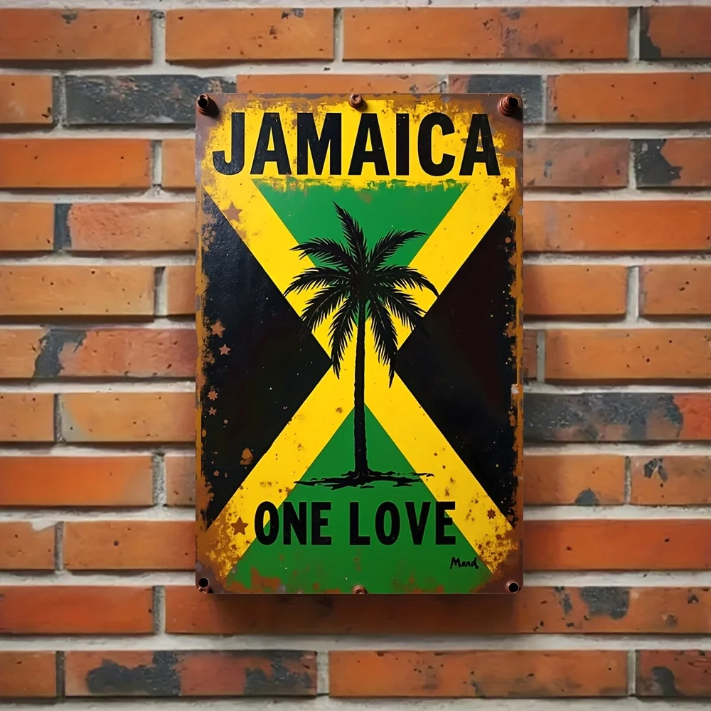 Vintage Jamaican One Love Metal Sign 8x12 Inch Retro Rasta Palm Decor Wall Art