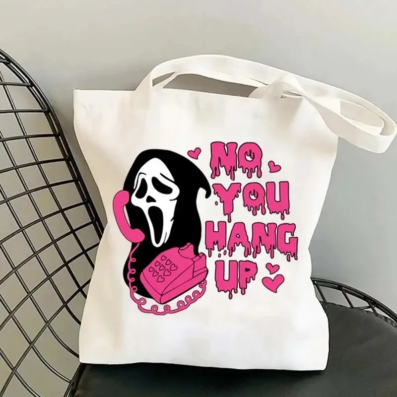 حقيبة كتف من القماش ذات سعة كبيرة لفيلم الرعب الكرتوني المضحك للهالوين، حقيبة تسوق مثالية لمهرجان الهالوين