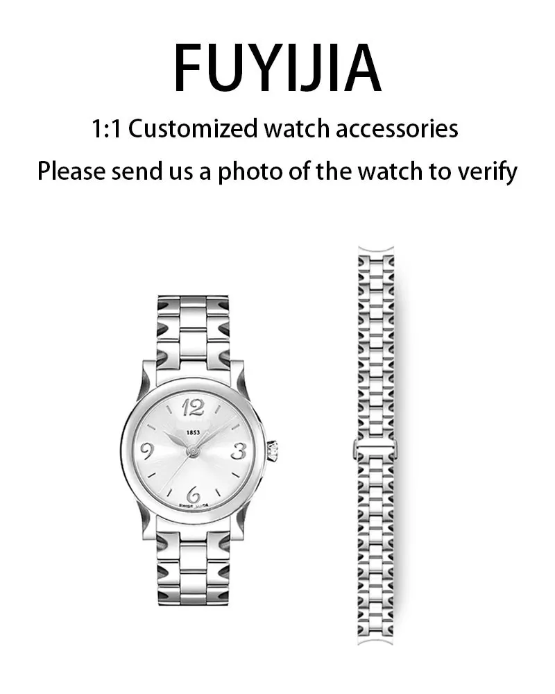 

FUYIJIA Women Custom T-iss-ot T028 Original Watchband 14MM 20MM Curved Interface Stainless Steel Strap Butterfly Buckle Bracelet