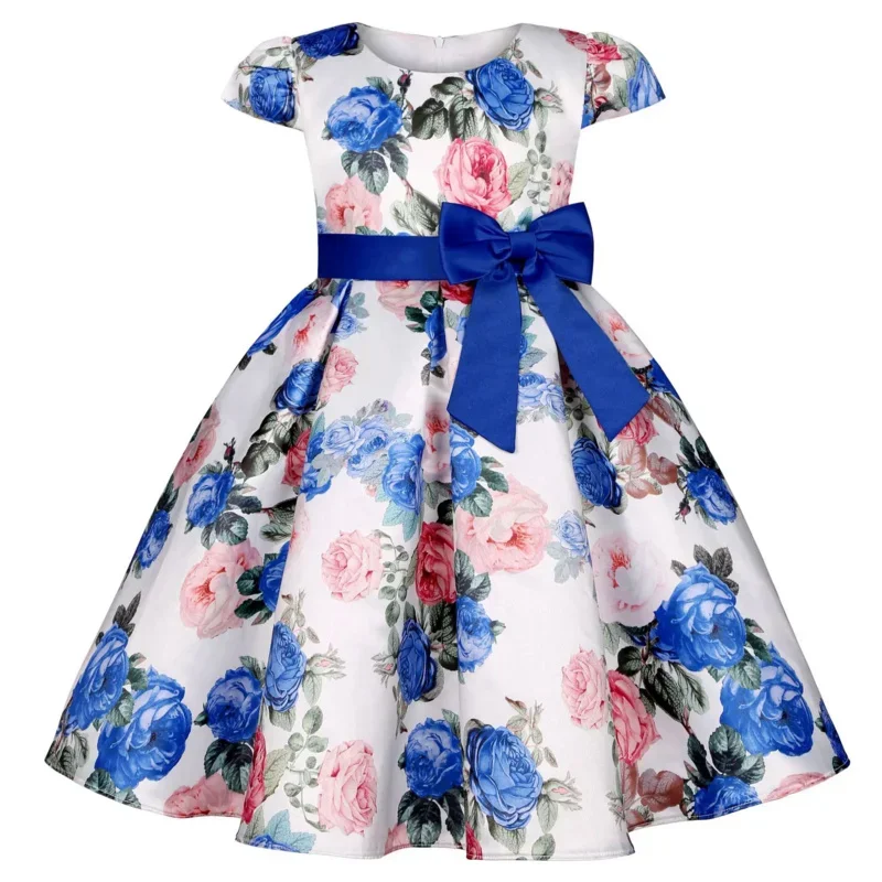 Vestido elegante floral para meninas, Casual Princess Party Dresses, Roupa infantil, Natal, Casamento, Aniversário, Bebê, Novo