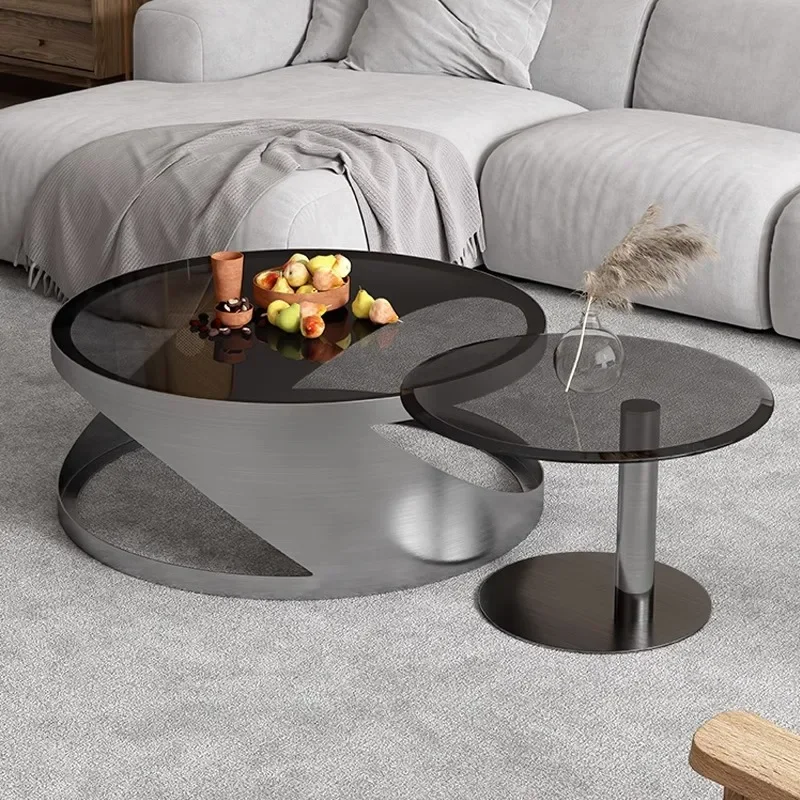 Italian Light Luxury Tempered Glass Small House Tea Table Size Round Combination Living Room Household Minimalist Round Tea