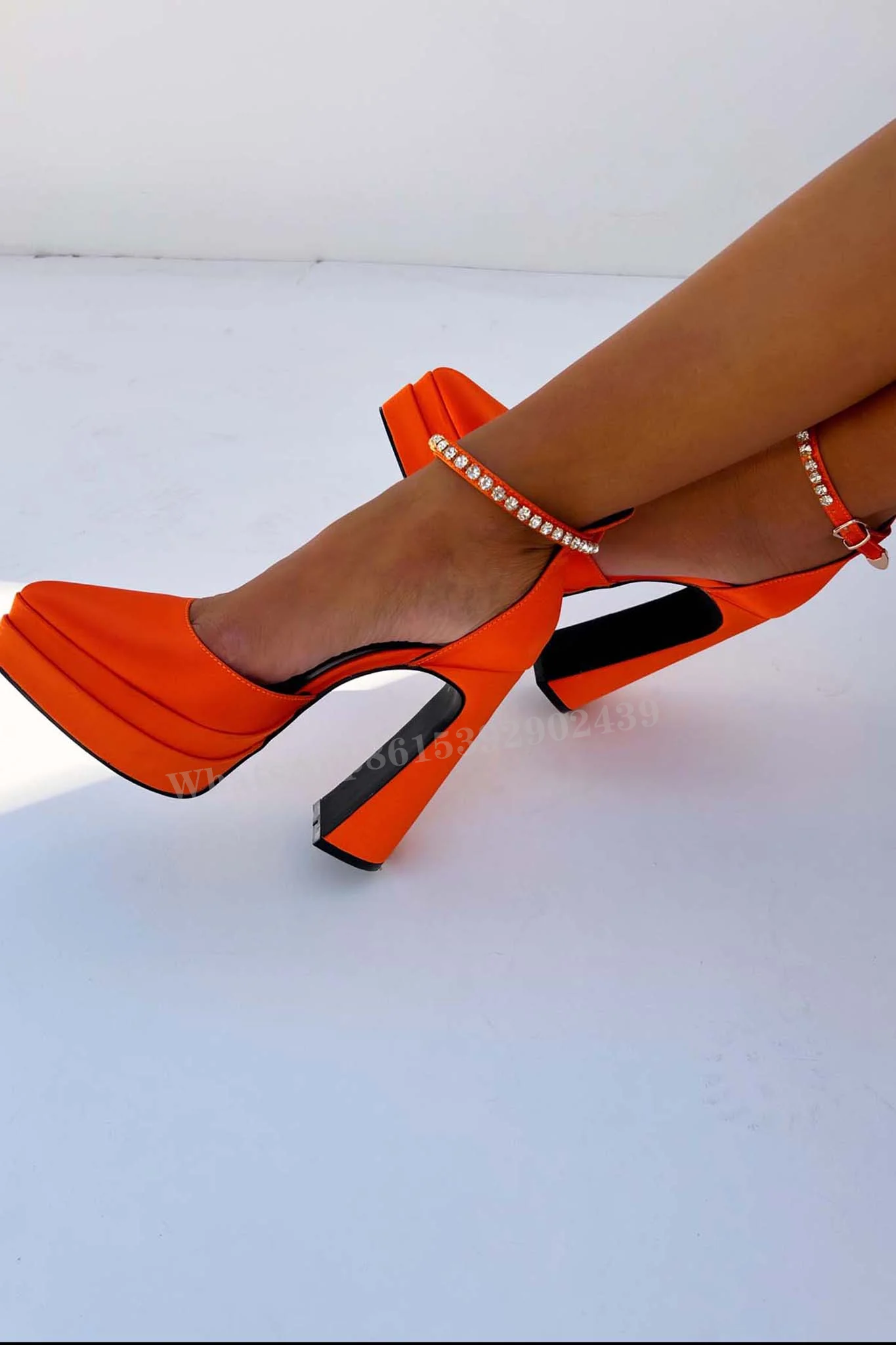 Velvet Satin Bright Colors Fretwork Heels Women Sexy Pointed Platform Crystal Buckle Sandals Shallow Bling Hollow Design Shoes