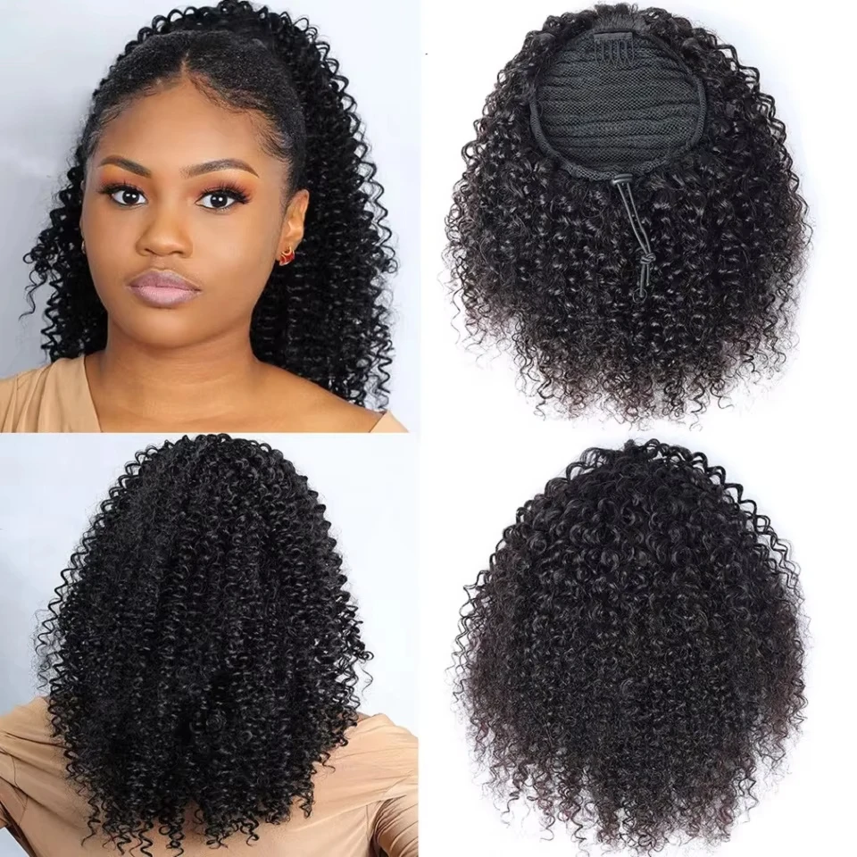 

Афро-кудрявые вьющиеся волосы, наращивание хвоста, заколка на шнурке, хвостик, наращивание человеческих волос, монгольские кудрявые вьющиеся волосы