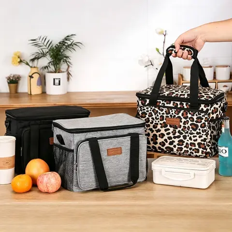 Insulated Lunch Bag with Adjustable Shoulder Strap, Leak‑Proof Reusable Cooler Tote Bag, Large Capacity Thermal Food Container for Work, Picnic, Outdoor Travel