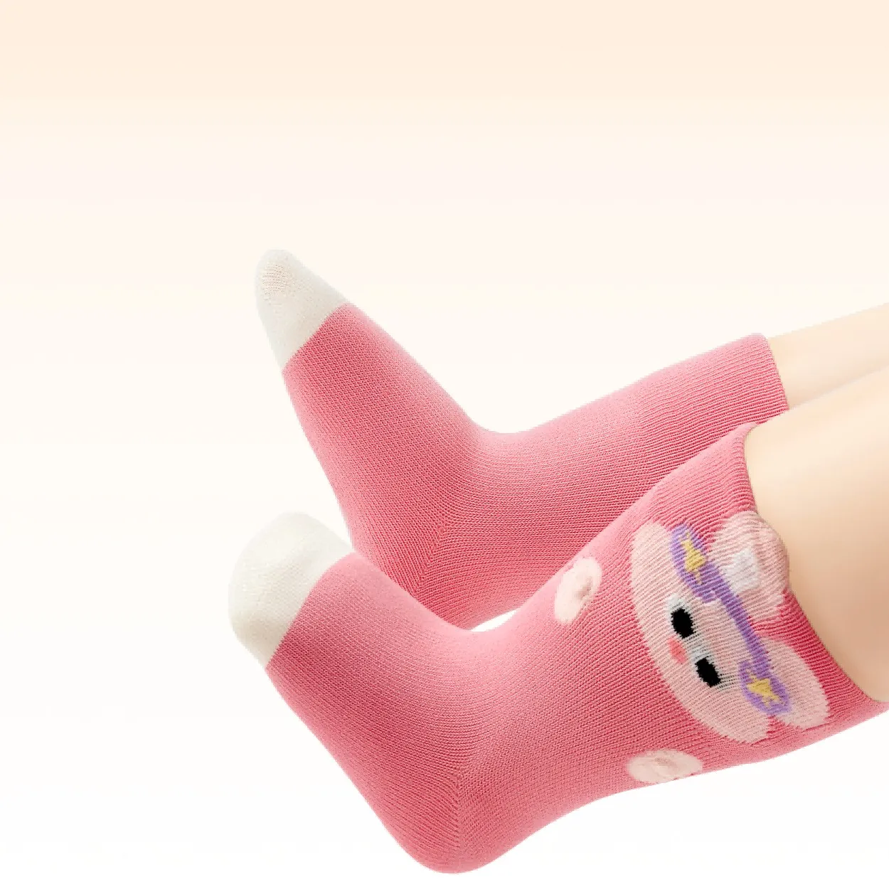 Beibi 4er-Pack Wadenlange Socken für Kinder 0-6 Jahre, Niedlicher Cartoon-Häschen-Streifen-Druck, Warme Kreative Herbst-Winter Bunte Spaß-Socken – Detail 3