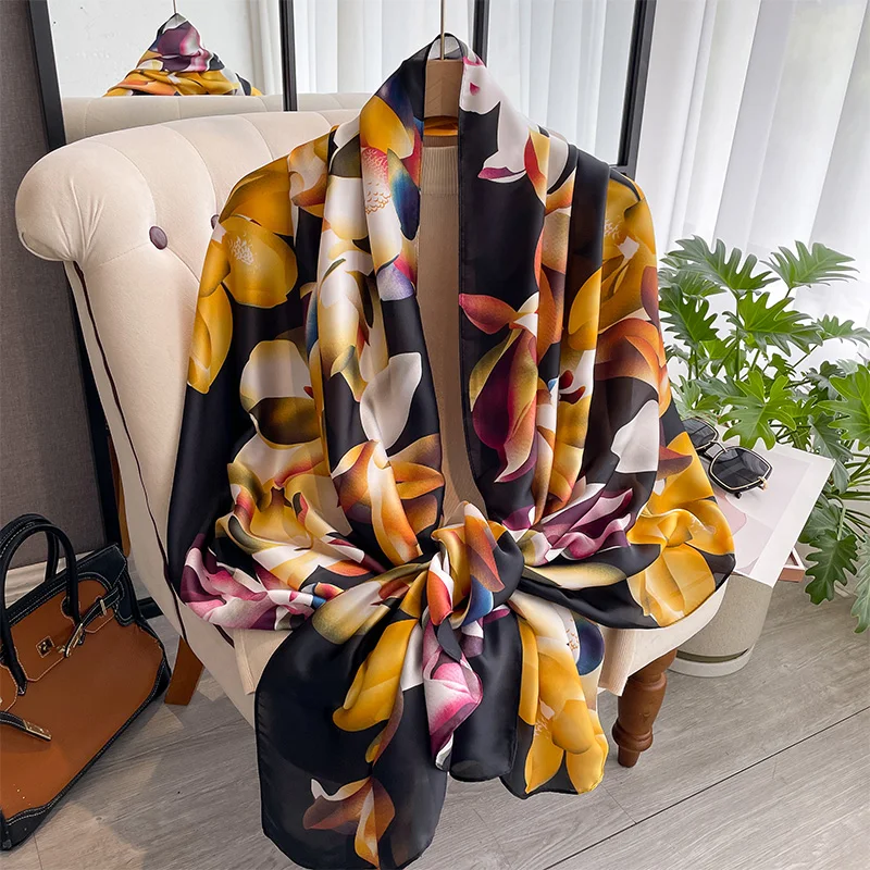 New Spring Scarf Women\'s Luxury Design Scarf Silk Smooth Scarf Soft Muslim Headband Shawl Beach 85x180cm