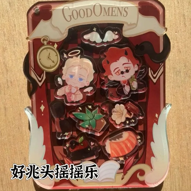 Good Omens KeyChain Men Rocking Music Anime Key Chain Women Plate Desk Decor Collection Ornament Accesorios Kids Acrylic Party