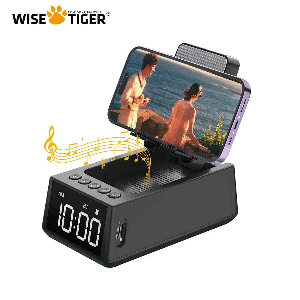 

WISE TIGER Foldable Music Speaker Stand Speaker with Loud Alarm Clock BT5.3 Best Gift Wireless Speaker with 12H Display for Home