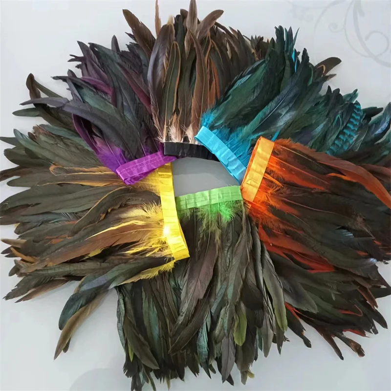 2 Yard 25-30cm Rooster Feather Trimming Chicken Feathers Trims Rooster Tail Feather Ribbon Dresses Costume Carnival Decoration