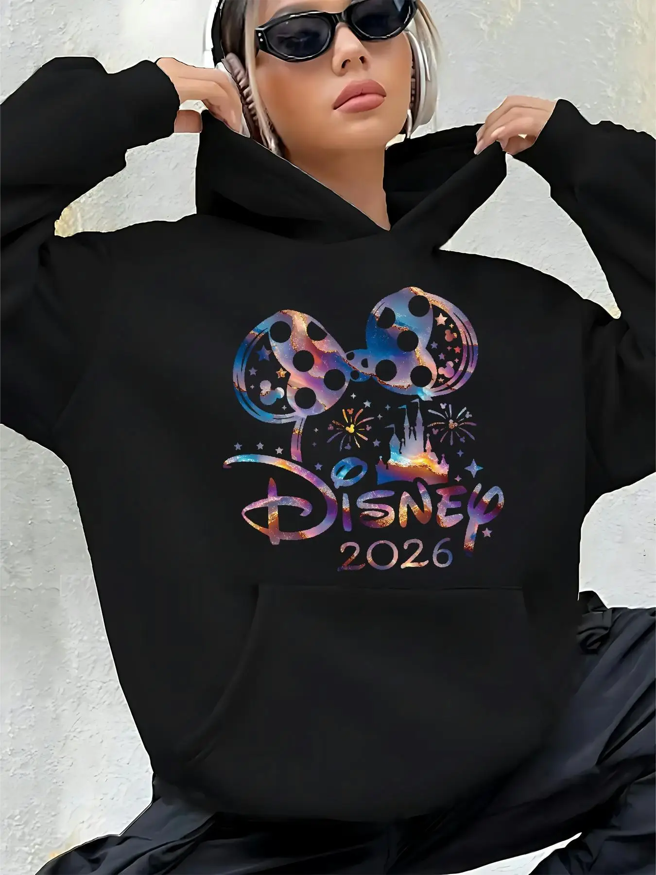2026 Christmas and New Year Ladies Disney Title - Black Sweater with Mickey Mouse, Comfortable Autumn/Winter Hooded Sweater