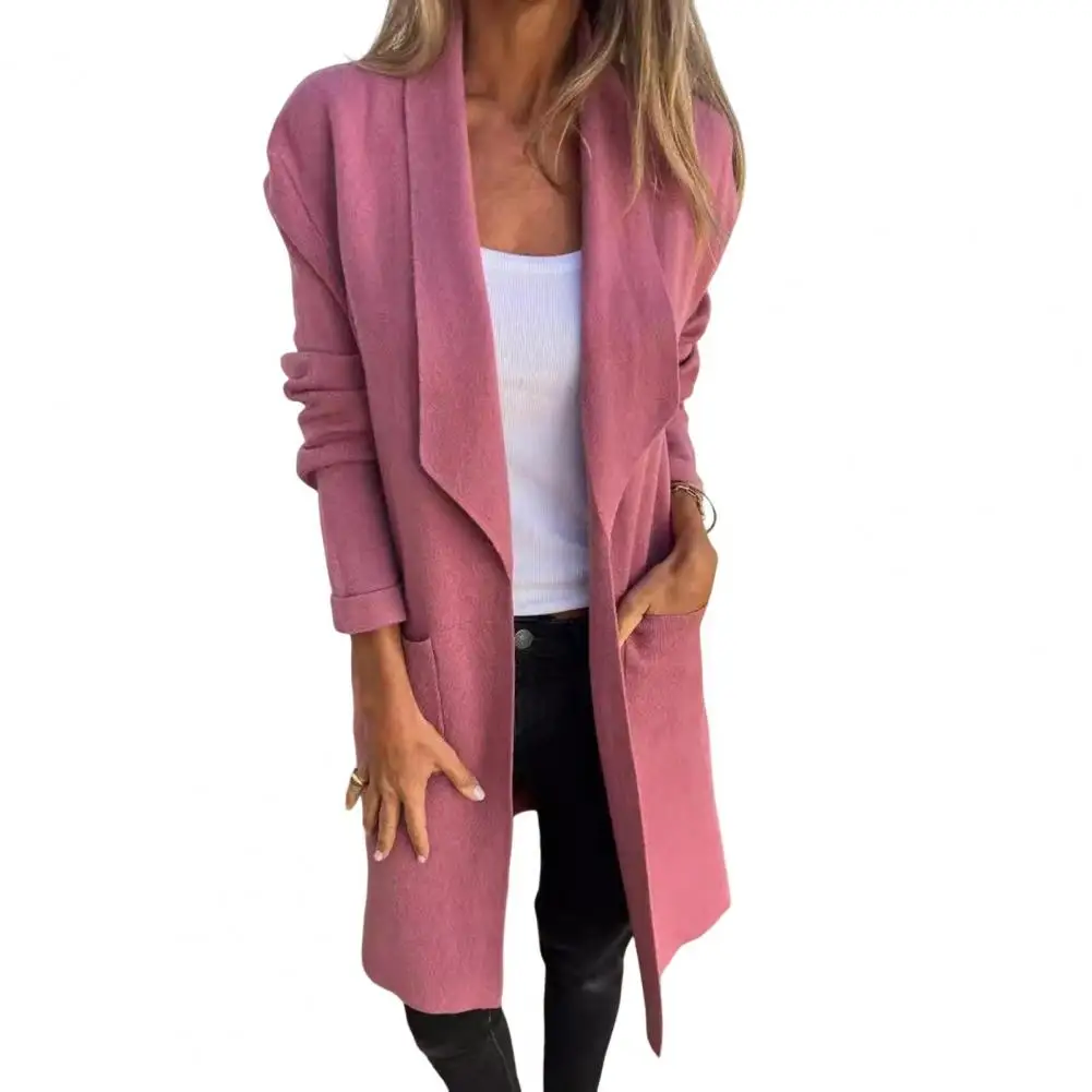 Women Outerwear Stylish Women's Turn-down Collar Jacket with Pockets Solid Color Loose Fit Coat for Commuting Dating Everyday