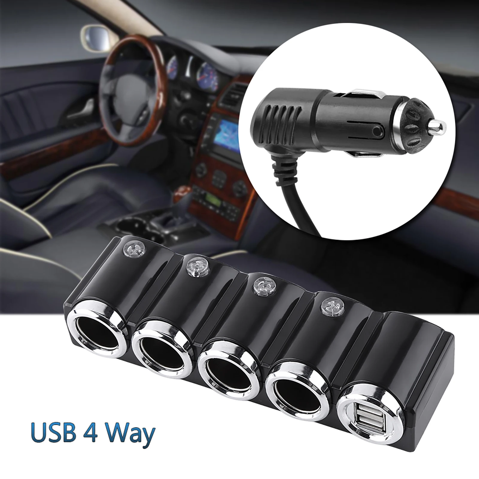 DC 12V/24V USB 4 Way Car Cigarette Lighter Socket Splitter Power Charger Adapter Popular