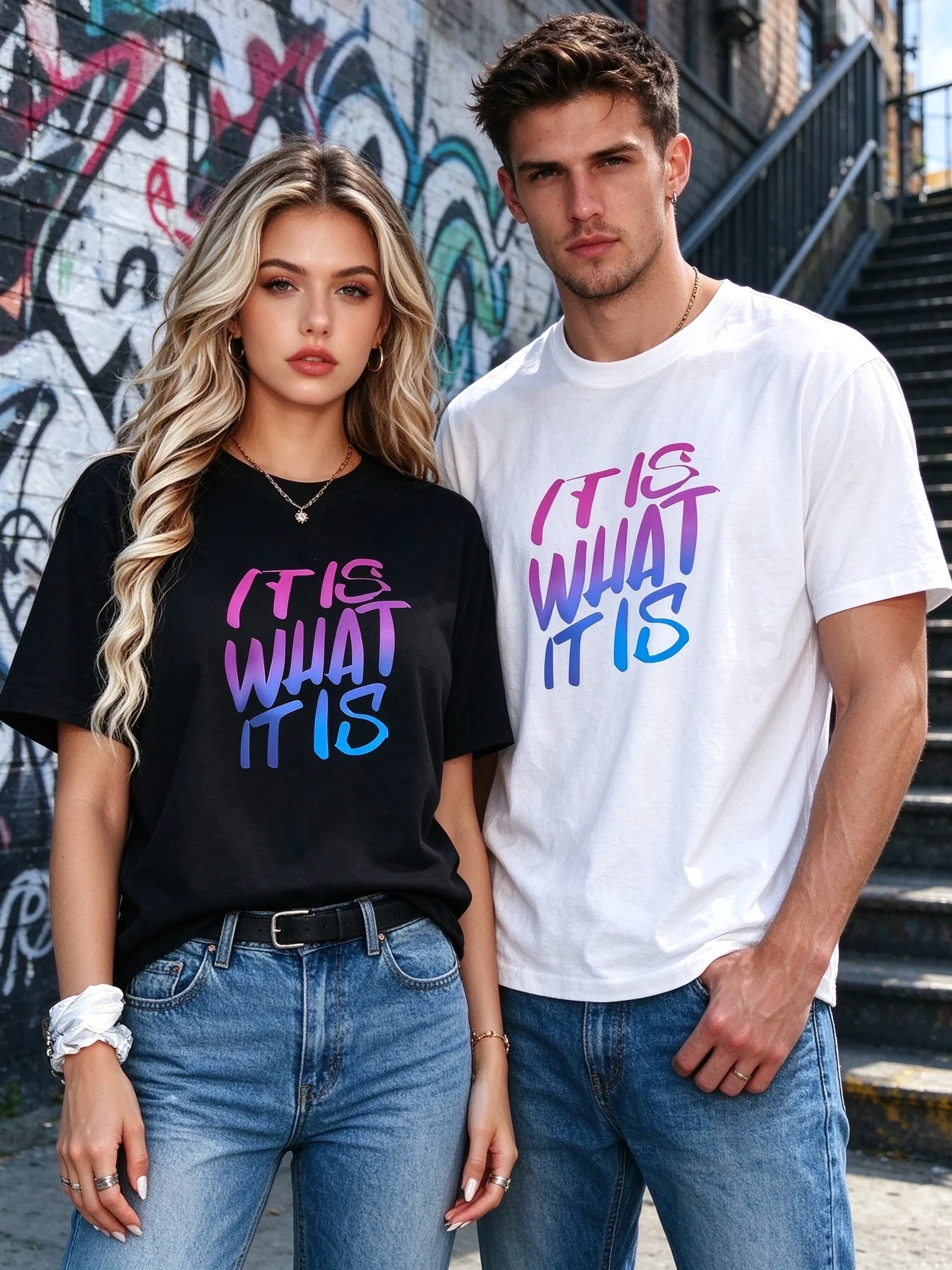 2026 It Is What It Is Gradient Letter Graphic T Shirt Unisex Casual Short Sleeve Summer Cotton Streetwear Tops Size S-XXXXL