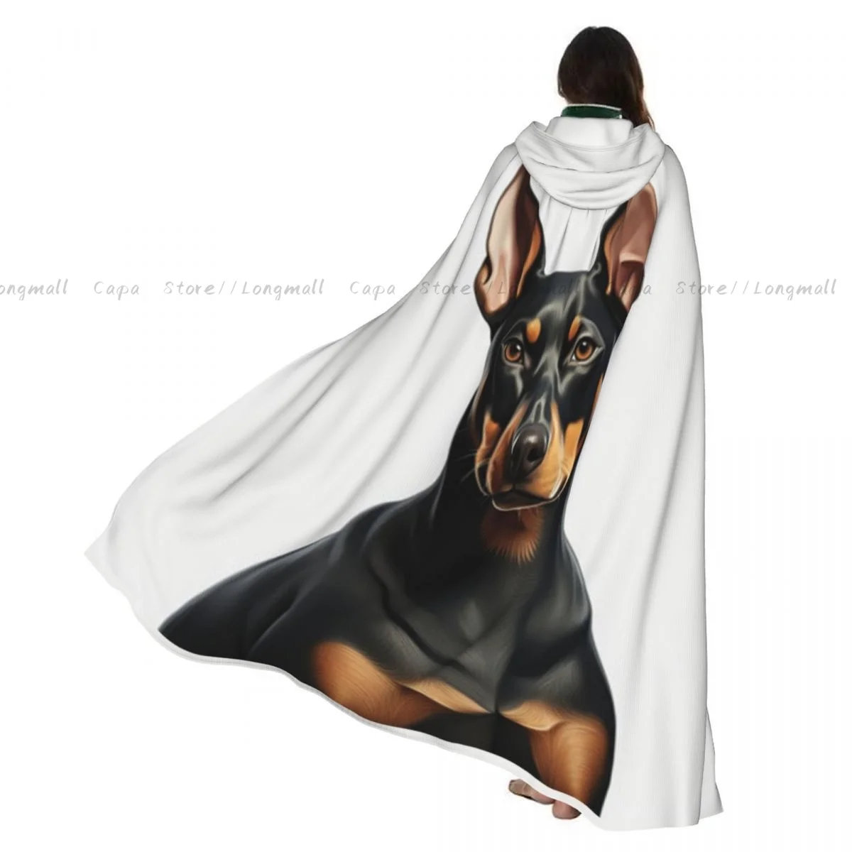 

Adult Vampire Cape Hooded Robe Doberman Dog Portrait Halloween Cloak Full Length Cosplay