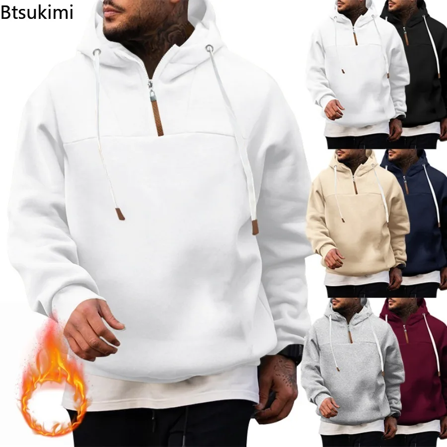 

Men Streetwear Autumn Winter Long Sleeve Sweatshirts Fleece Warm Zipper Pullovers Fashion Men's Solid Loose Casual Hoodies Coats