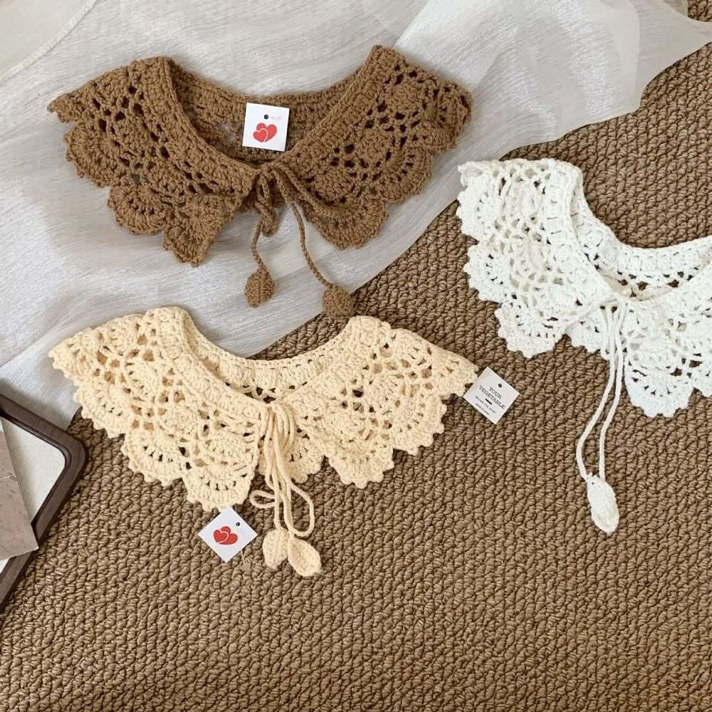 Sweet Hollow Out Crochet Shawl Detachable Round Neck Knitted Scarves Clothes Decoration Scarf Accessories