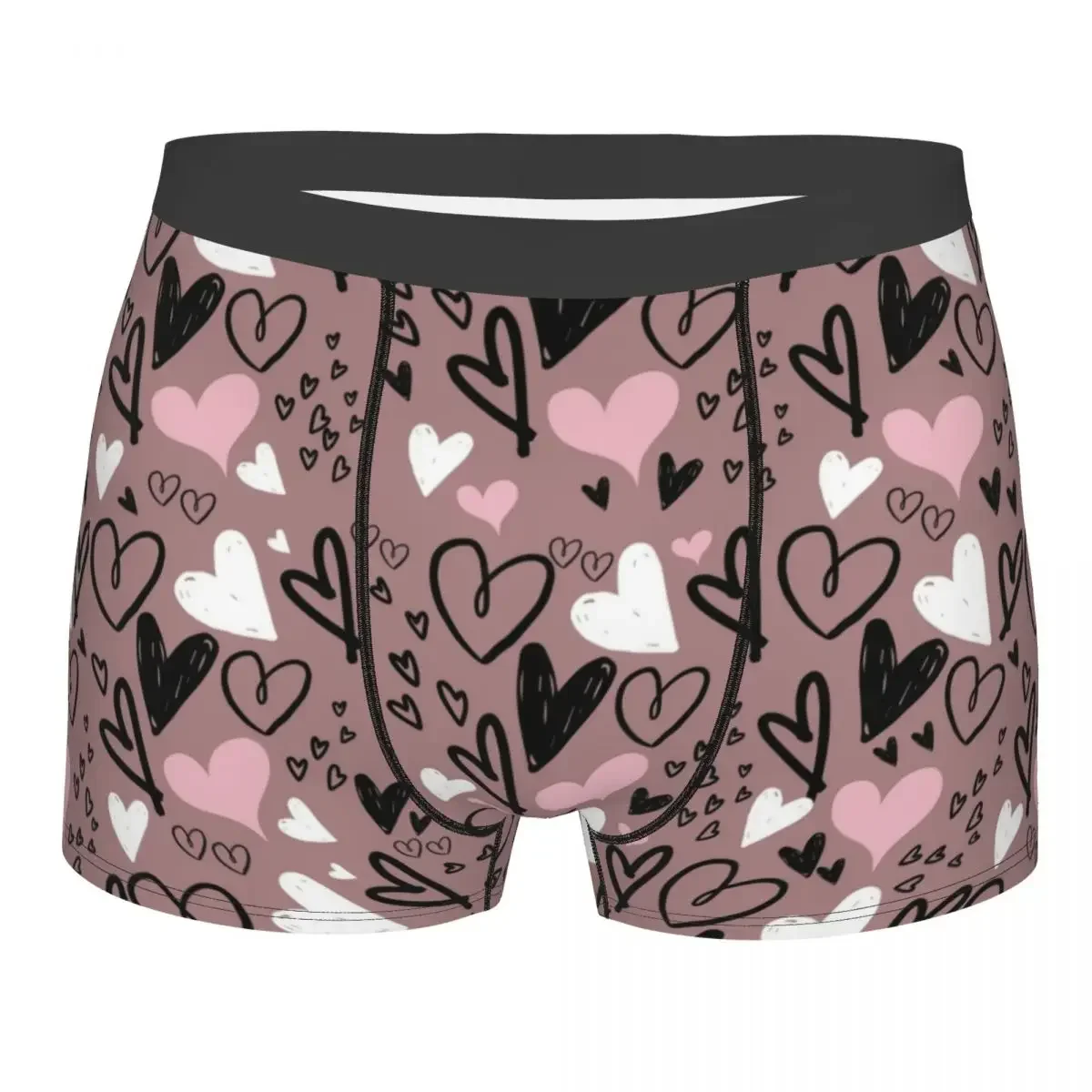 Man Boxer Shorts Panties Pink Heart Doodles Pattern Soft Underwear Male Funny S-XXL Underpants