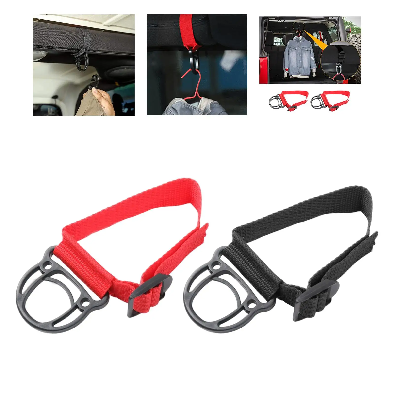 2Pcs Clothes Hook Durable Accs Portable Universal Polyester Black Interior Roll