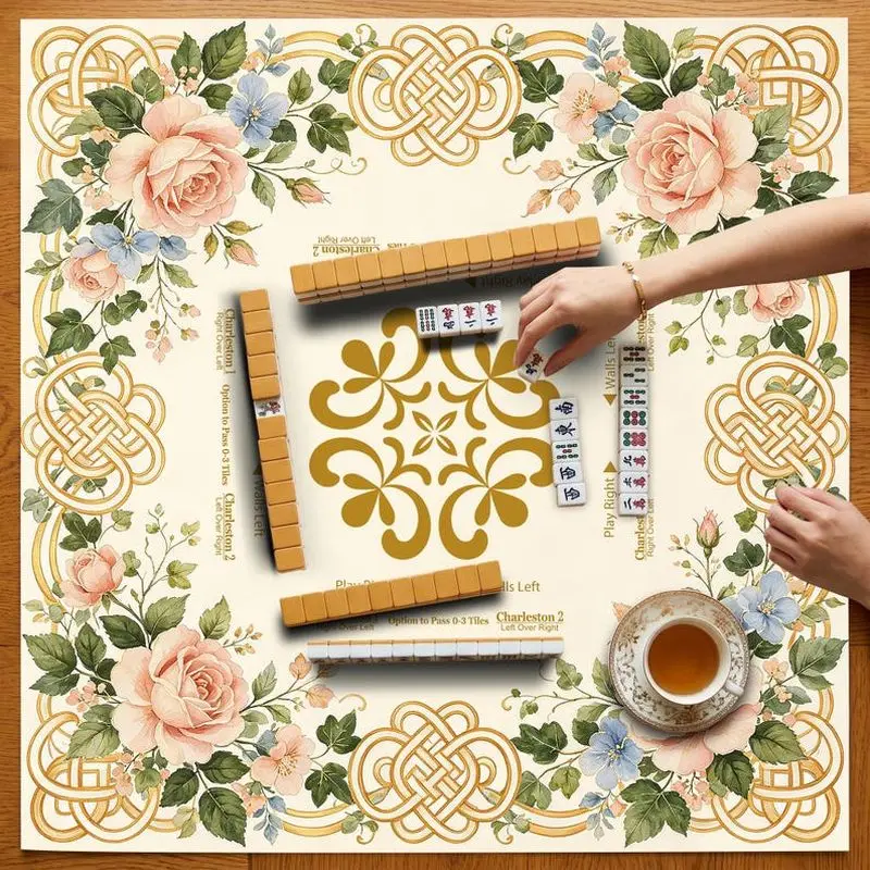VIKAMA Pink Rose Chinese Knot Mahjong Mat Zoned Silent Pad For American Charleston Mahjong Poker Desktop Cover Non Slip