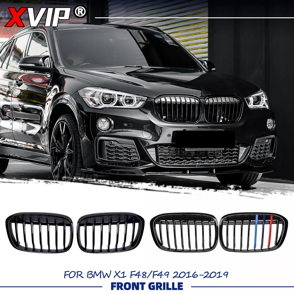 

Глянцевые решетки радиатора XVIP M-Color для BMW X1 F48 F49 2016-2019, однолинейный стиль, глянцевый черный цвет, для переднего бампера
