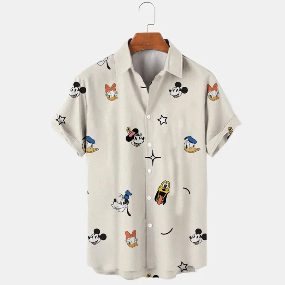 Camisa havaiana Disney Mickey Mouse masculina, floral estampada em 3D, temperamento, moda verão, tendência de rua, top boutique vintage