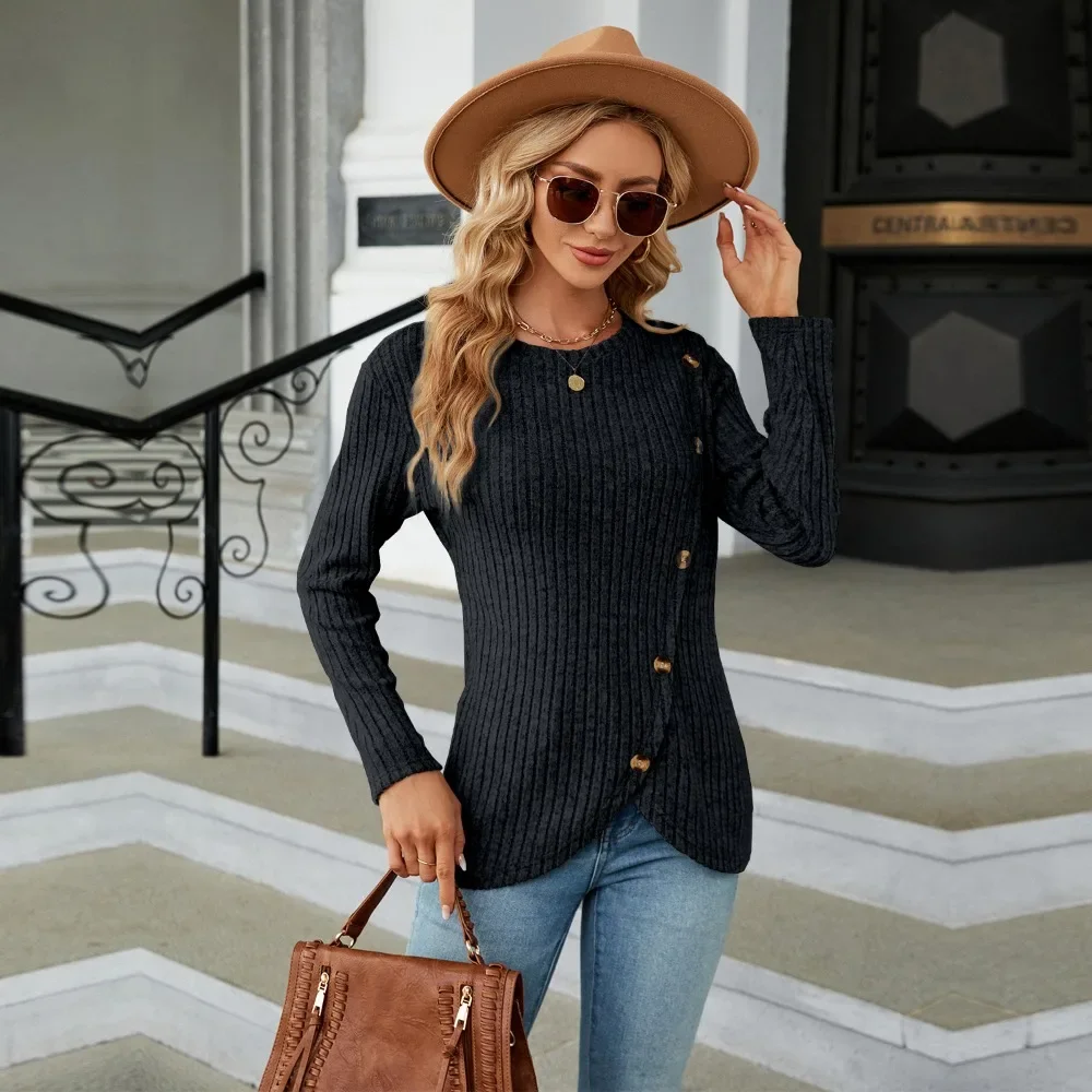 

Women's Sweater Knitwears Korean Popular Woman Clothing Knit Pullovers for Women Black Gray Long Sleeve Top Clothes Trend 2024