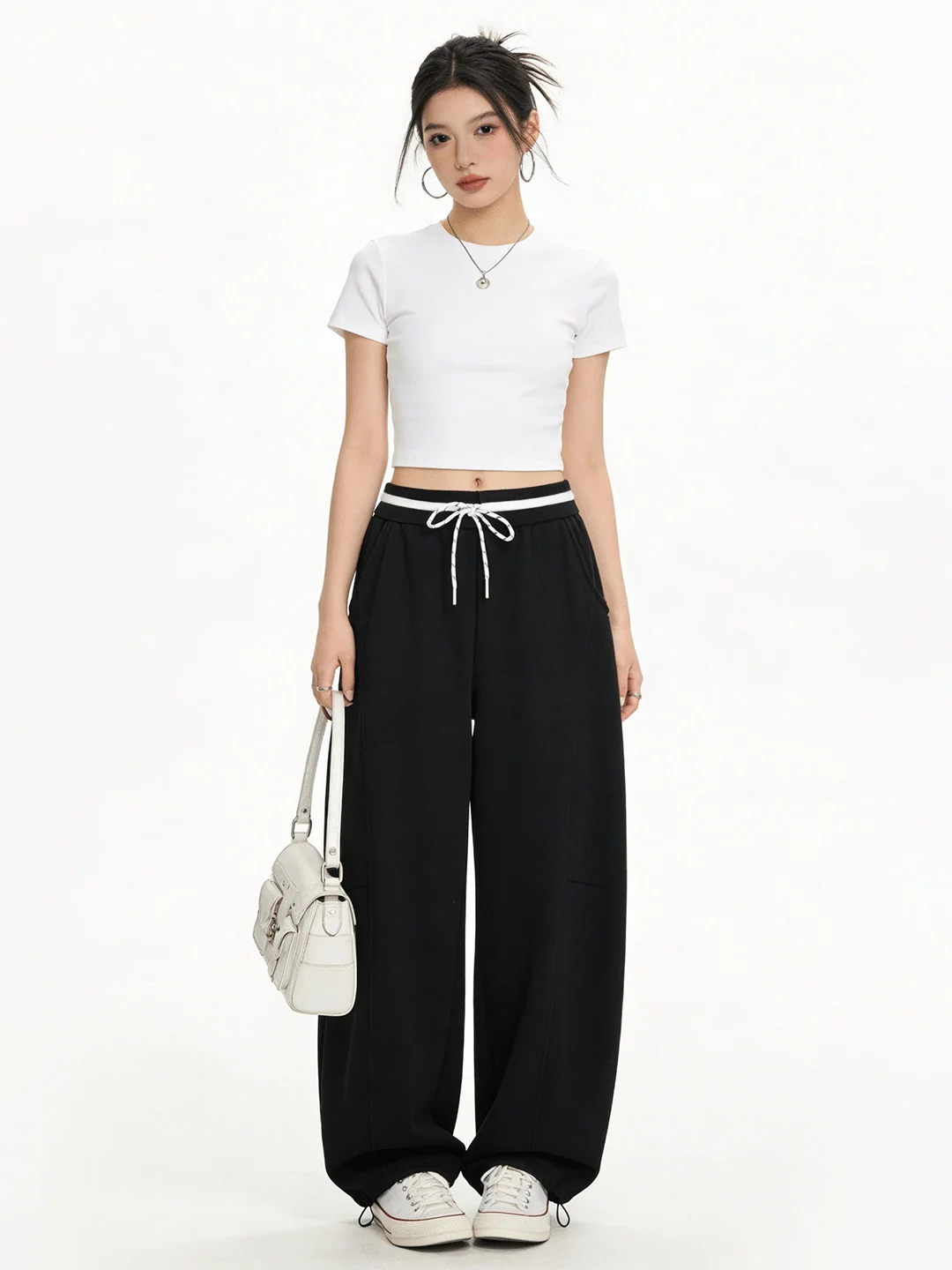 

Early Spring Loose Wide Leg Knife Dstring American Retro Casual Pants Sport Sweatpants Slimming Nine Point Cuffed Pan...